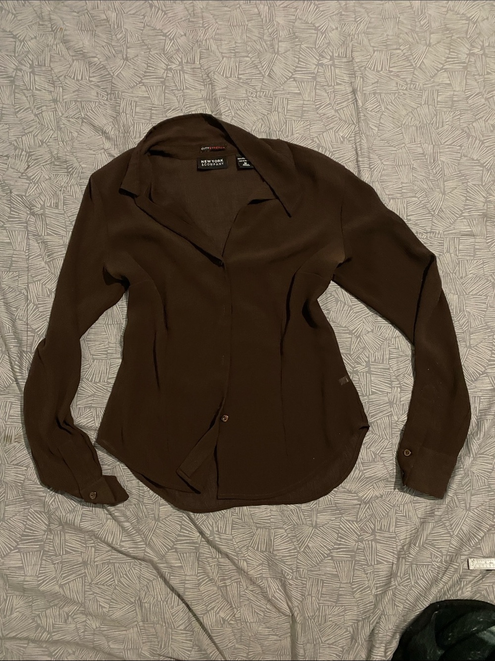 New York & Company Brown Button-Front Blouse